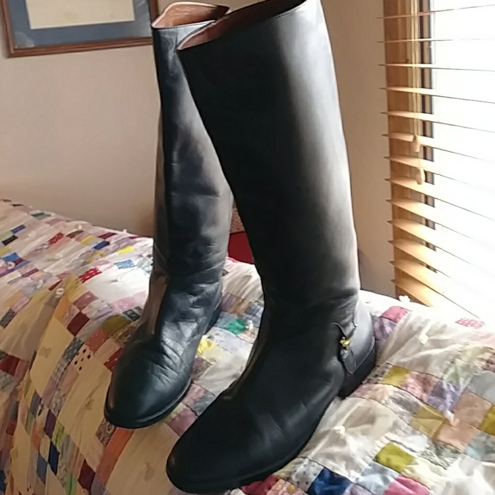 Etienne Aigner black leather boots knee high